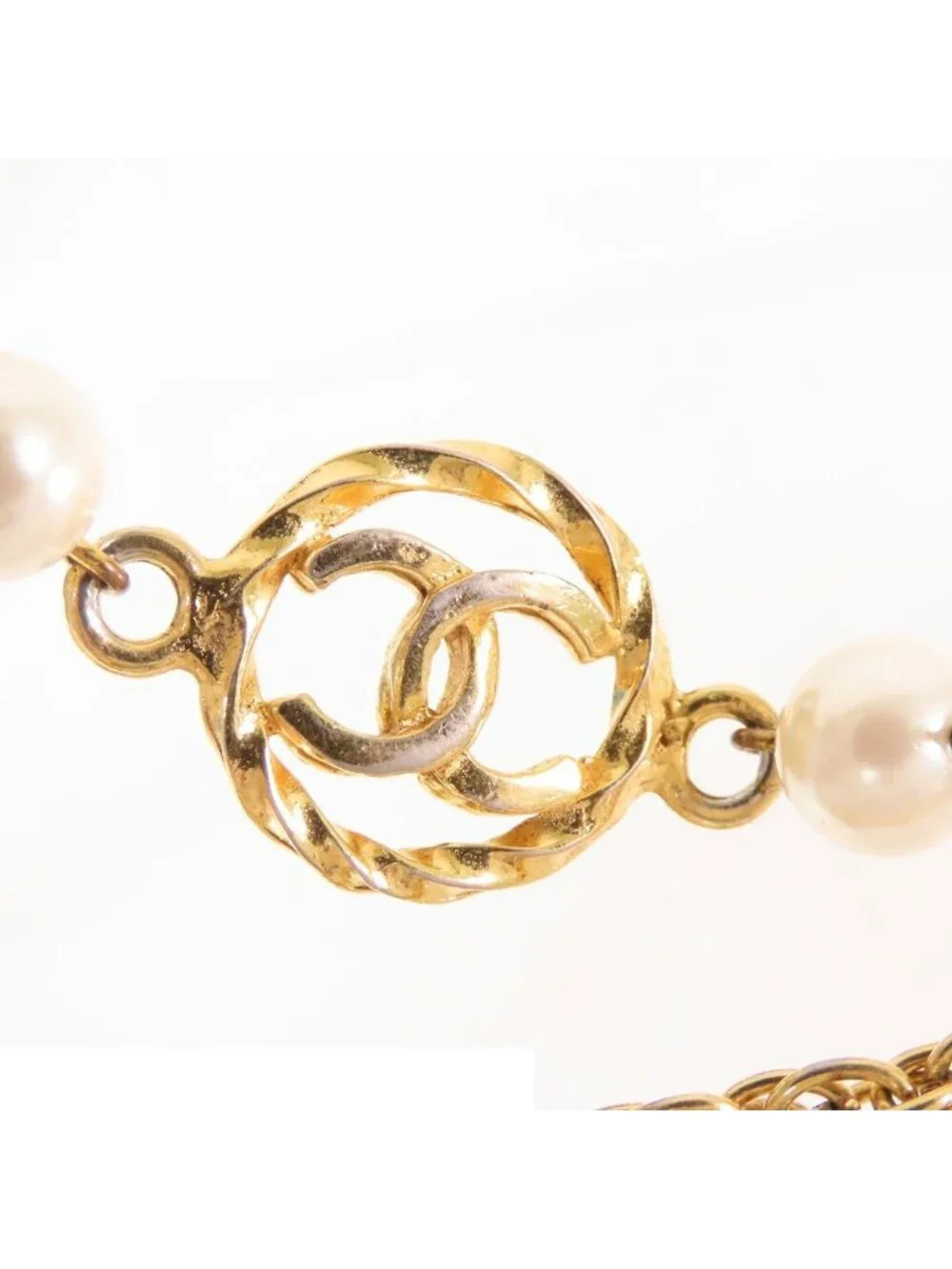 Chanel CC Logo Chain Bracelet Gold Metal Costume Pearl